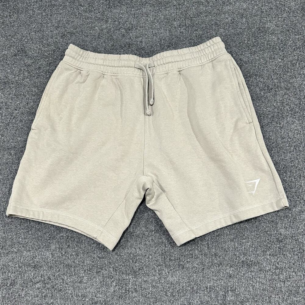 Gymshark Men's Large Beige Sweat Shorts Fleece 7" Inseam Cotton Blend A2A1S
